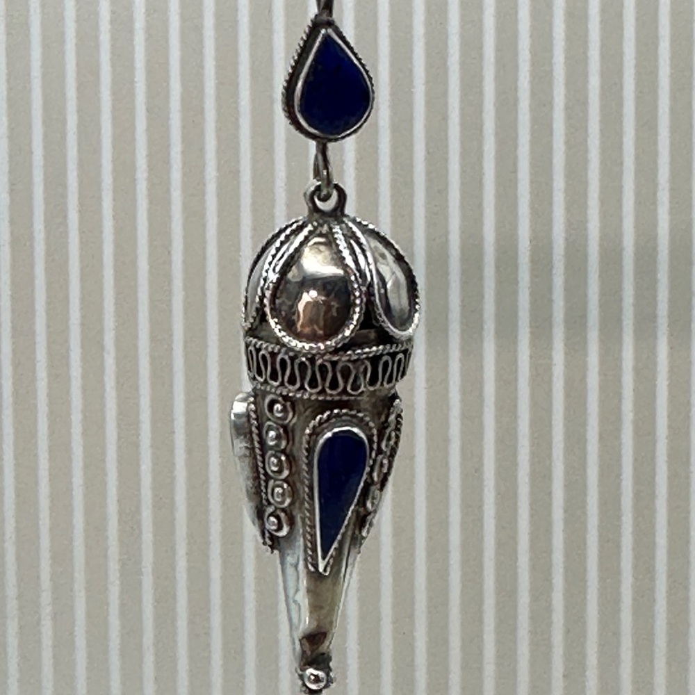 Elegant Sterling Silver and Lapis Blue Dangle Earrings